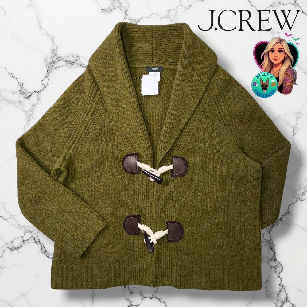 J.Crew Olive Green Lambswool Cashmere Shawl Collar Toggle Cardigan Sweater Small